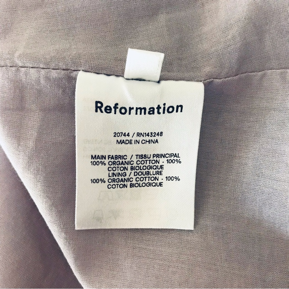 REFORMATION Noreen Smocked Ruffle Dress Midi Organic Cotton Lilac - Picture 13 of 14
